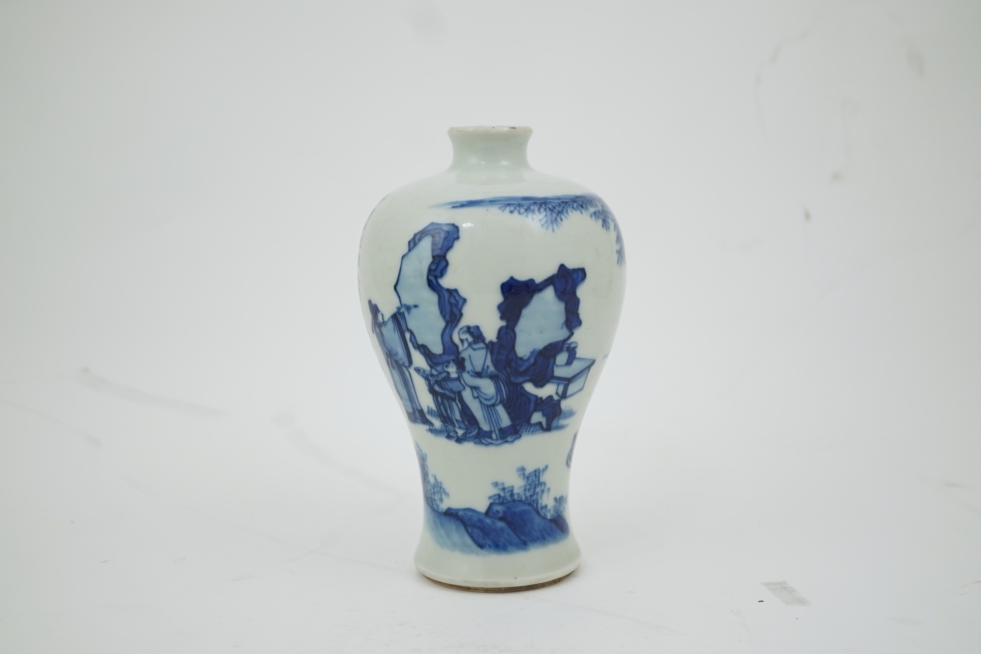 A Chinese inscribed blue and white ‘seven sages of the bamboo grove’ meiping, Kangxi period (1662-1722)